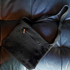 THE SAK Black Woven Crochet Shoulder Bag Purse with Single Carry Strap VTG
